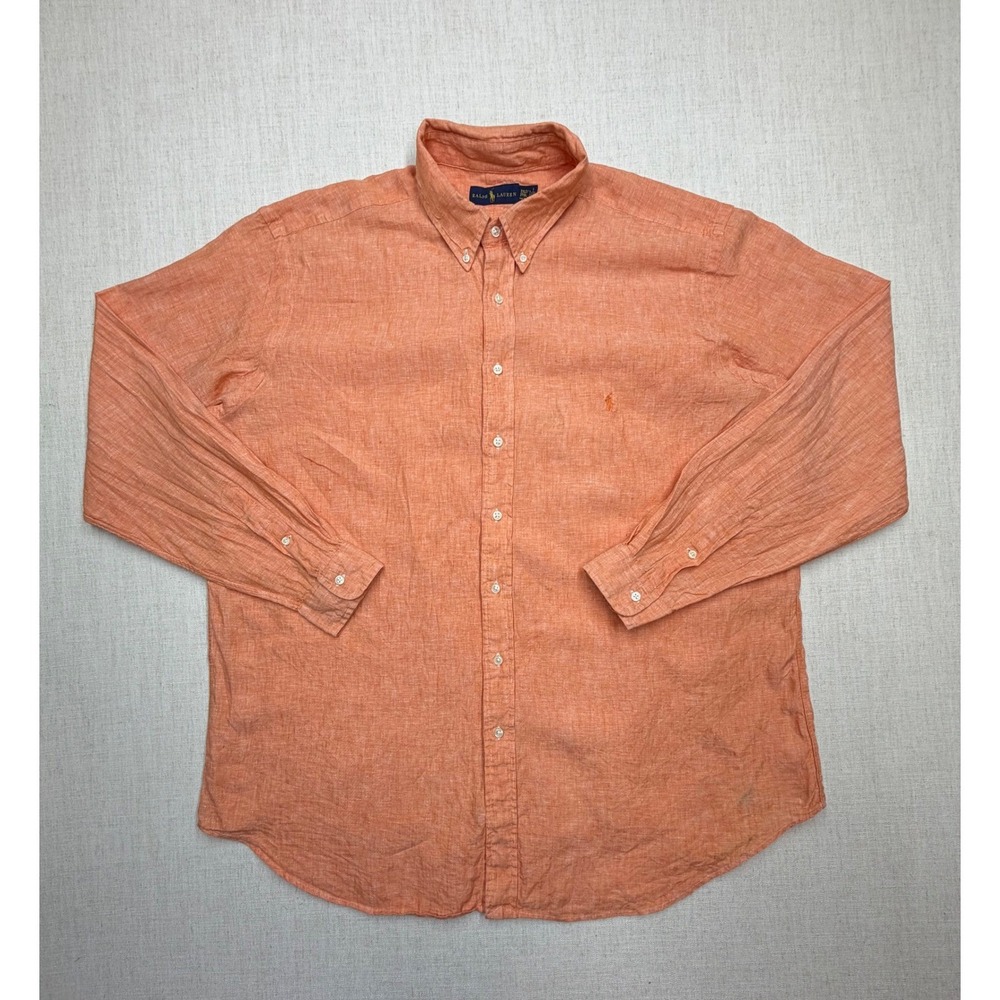 Polo Ralph Lauren Mens 2XLT Orange 100% Linen Long Sleeve Button Down Shirt